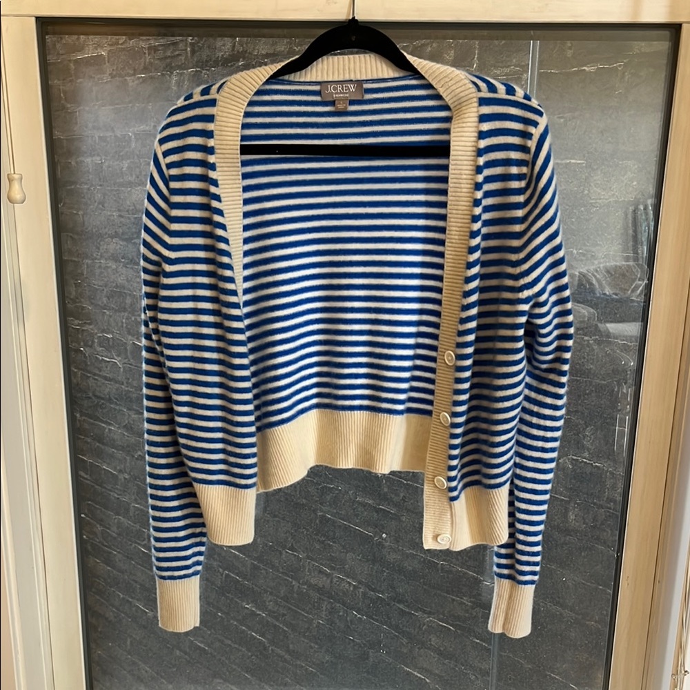 J. Crew Blue and Cream Cardigan Sweater